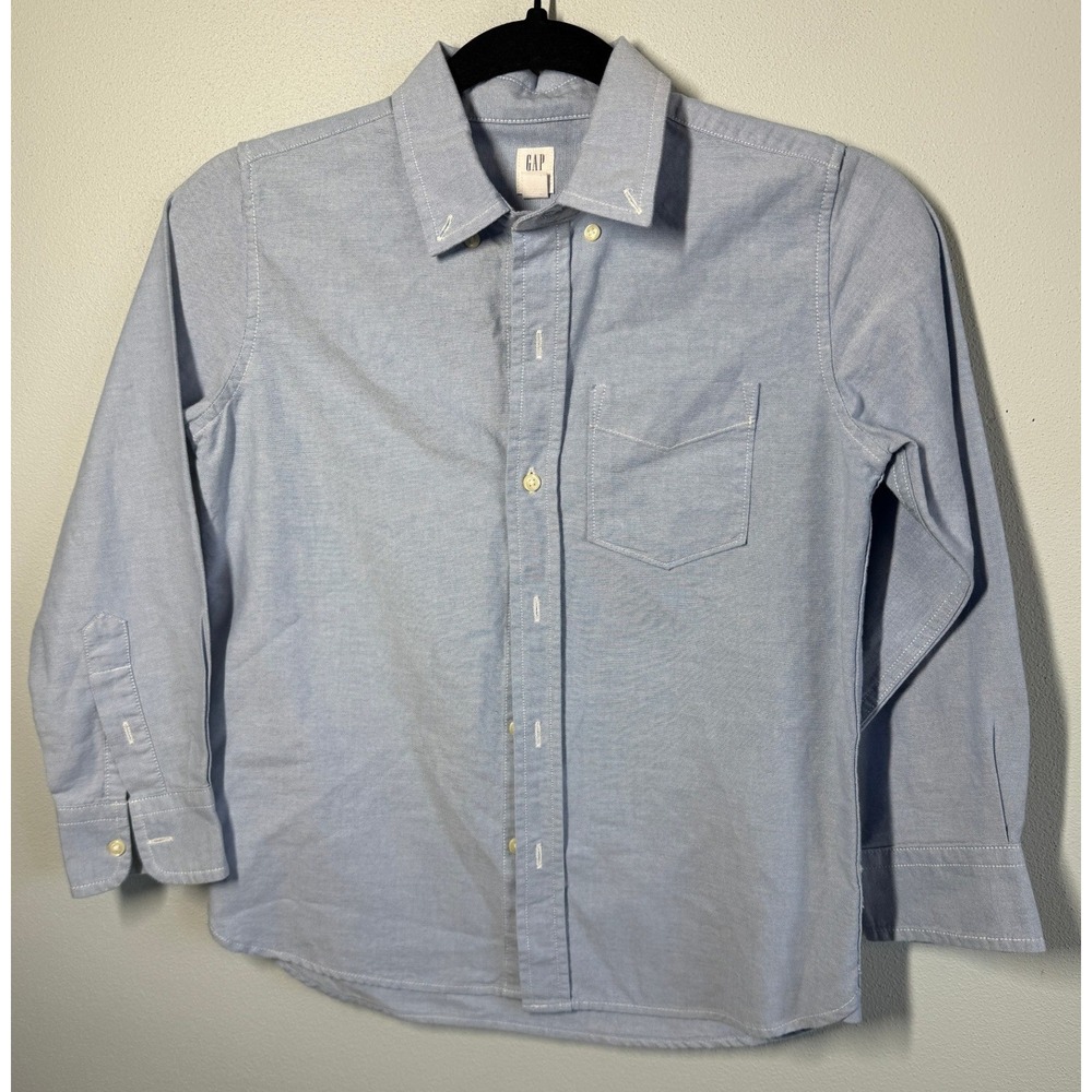 GAP Boys Cotton Button Down Shirt Size M (8) Blue Oxford Pocket School Preppy